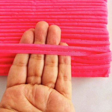 2mm Flanged Insertion Piping on 9mm Band, Watermelon Pink Art Silk Fabric Trim, Cord piping Trim